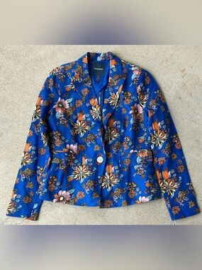 BOGO ModCloth Blue Floral Blazer with Orange, Pink & Cream Accents